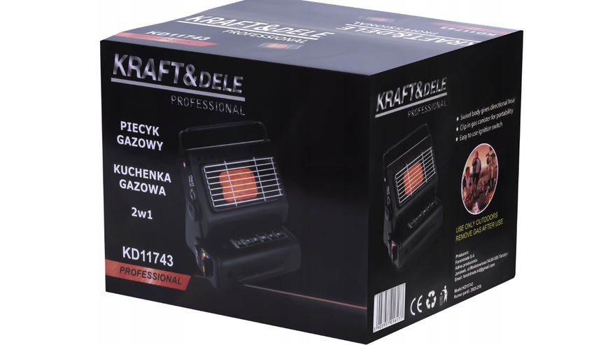Портативний газовий обігрівач 2в1 Kraft&Dele 1.8 кВт з керамічним пальником D1743 фото