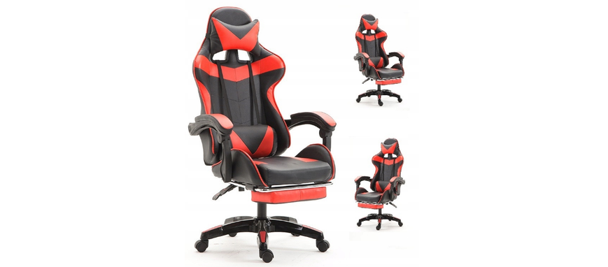 Геймерське крісло - чорно-червоне з підставкою для ніг 	5900779934191 фото